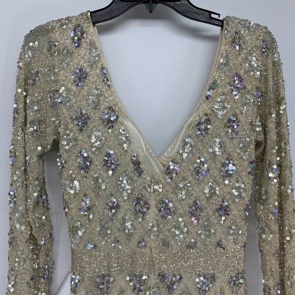 Mac Duggal Dress 5021 Geometric Embellished Evening Gown Long Sleeve - Picture 12 of 16